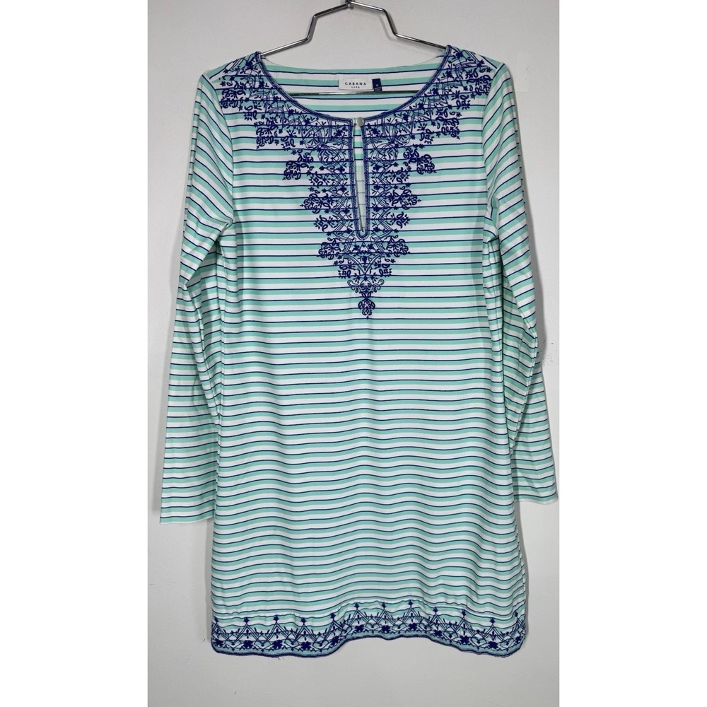 Cabana Life Long Sleeve UPF 50 Coverup Dress Women's M Embroidered Cruise Resort
